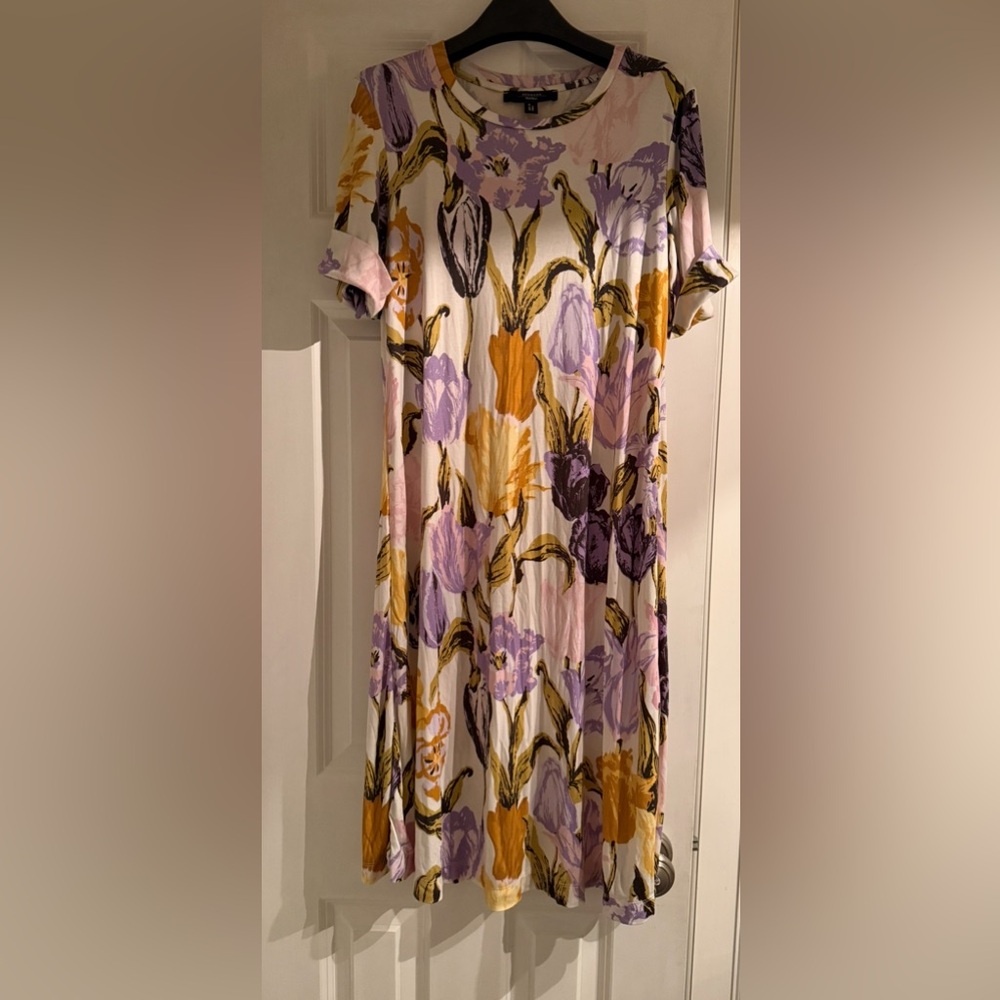 Maxmara, dress, short sleeves, midi to knees, cotton spandex, floral print, s